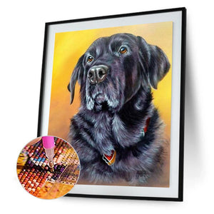 Chien assis - diamant rond complet - 30x40cm
