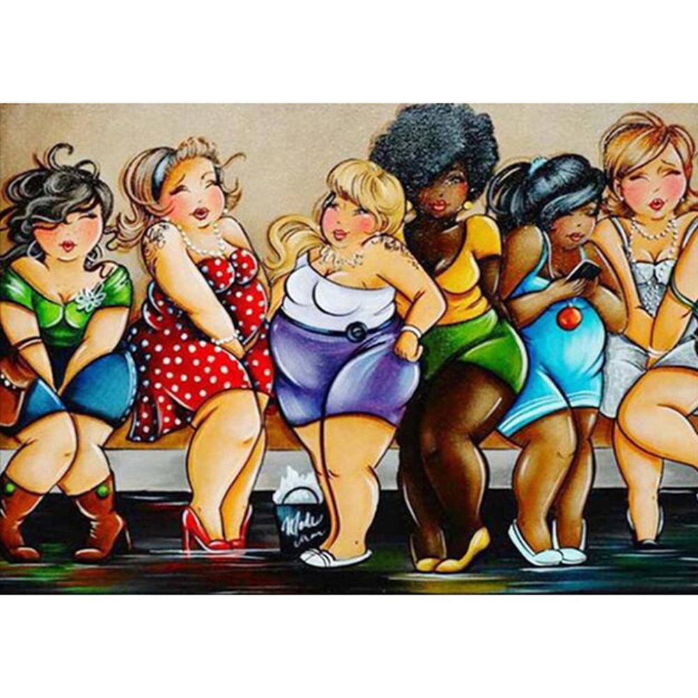 Cartoon ladies - diamant rond complet - 40x30cm