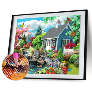 Cour tranquille - diamant rond complet - 40x30cm