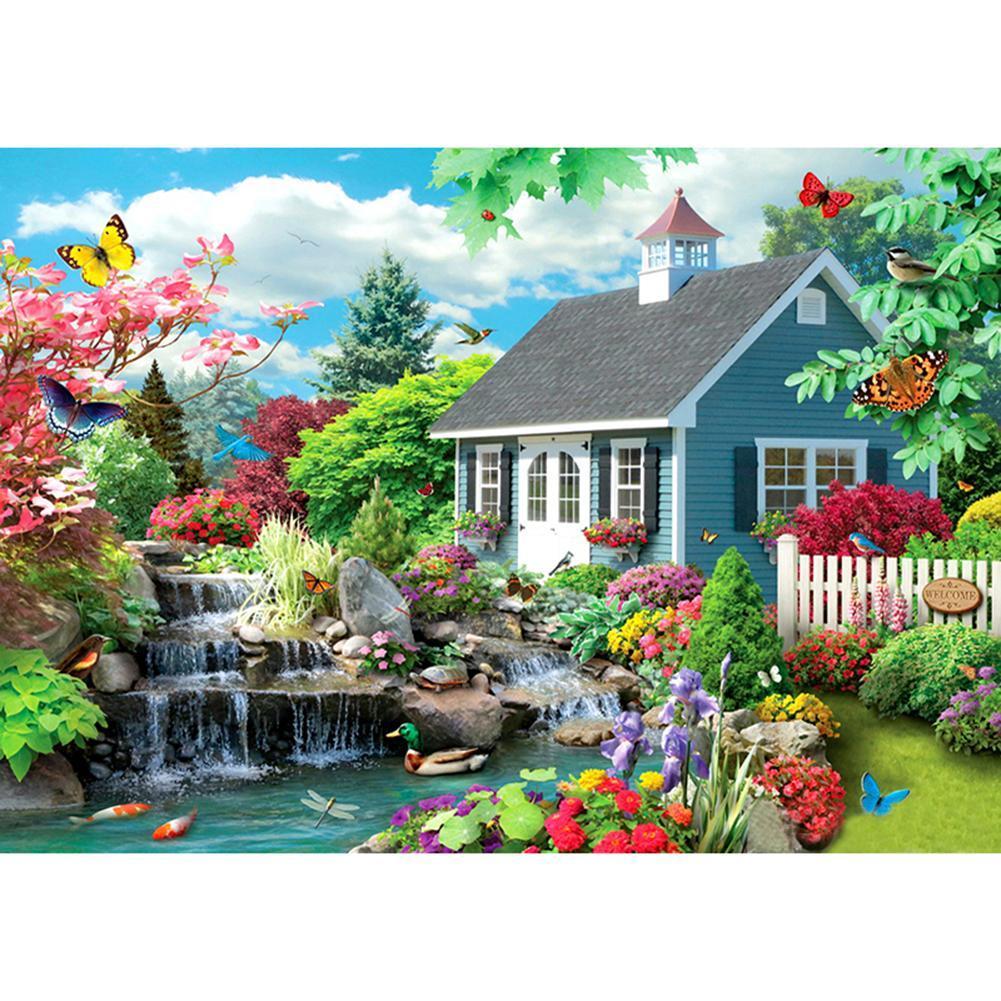 Cour tranquille - diamant rond complet - 40x30cm
