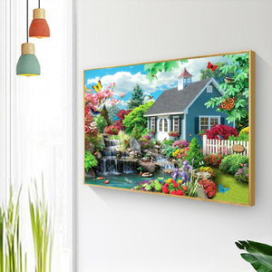 Cour tranquille - diamant rond complet - 40x30cm