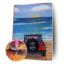 Charger l&#39;image dans la galerie, Voiture sur ensemble de bord de mer - diamant rond complet - 30x40cm
