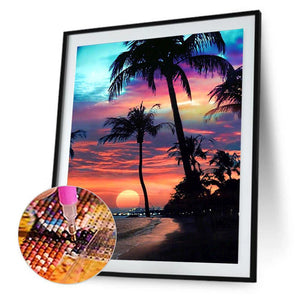 Coucher de soleil par mer ensemble - diamant rond complet - 30x40cm