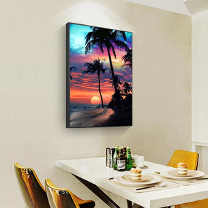 Coucher de soleil par mer ensemble - diamant rond complet - 30x40cm