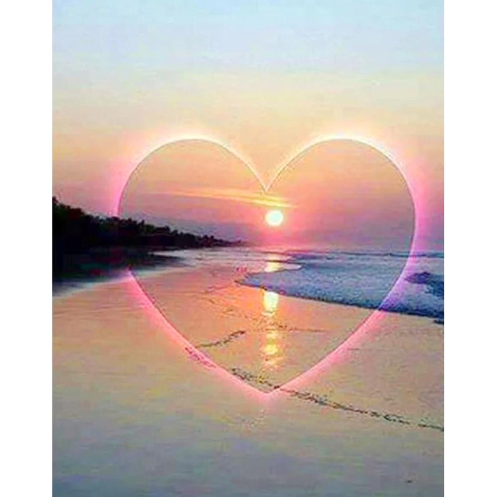 Coucher de soleil d’amour - diamant rond complet - 30x40cm