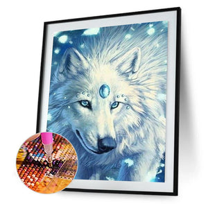 Loup de fourrure blanche - diamant rond complet - 30x40cm