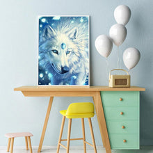 Charger l&#39;image dans la galerie, Loup de fourrure blanche - diamant rond complet - 30x40cm
