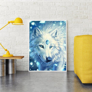 Loup de fourrure blanche - diamant rond complet - 30x40cm