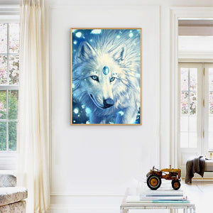 Loup de fourrure blanche - diamant rond complet - 30x40cm