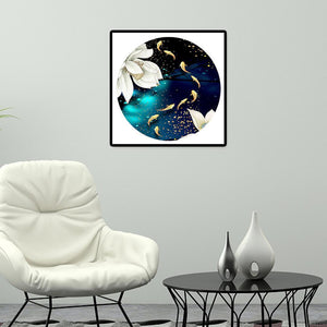 Lotus étang de poissons - diamant rond complet - 40x40cm
