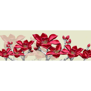 Paysage de couture de fleur rouge - diamant rond complet - 80x30cm