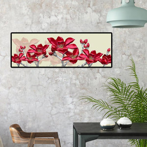 Paysage de couture de fleur rouge - diamant rond complet - 80x30cm