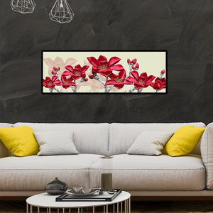 Paysage de couture de fleur rouge - diamant rond complet - 80x30cm