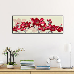 Paysage de couture de fleur rouge - diamant rond complet - 80x30cm