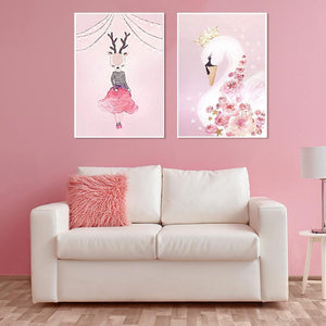 Cerfs et oies - diamant rond complet - 60x40cm
