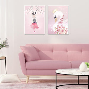Cerfs et oies - diamant rond complet - 60x40cm