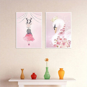 Cerfs et oies - diamant rond complet - 60x40cm