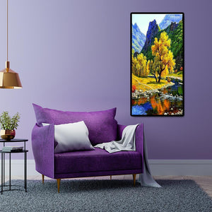 Arbre au bord du lac - diamant rond complet - 45x85cm
