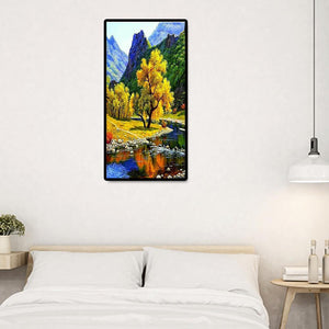 Arbre au bord du lac - diamant rond complet - 45x85cm