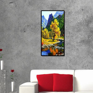Arbre au bord du lac - diamant rond complet - 45x85cm
