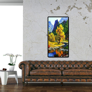 Arbre au bord du lac - diamant rond complet - 45x85cm
