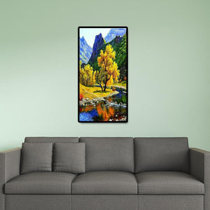 Arbre au bord du lac - diamant rond complet - 45x85cm