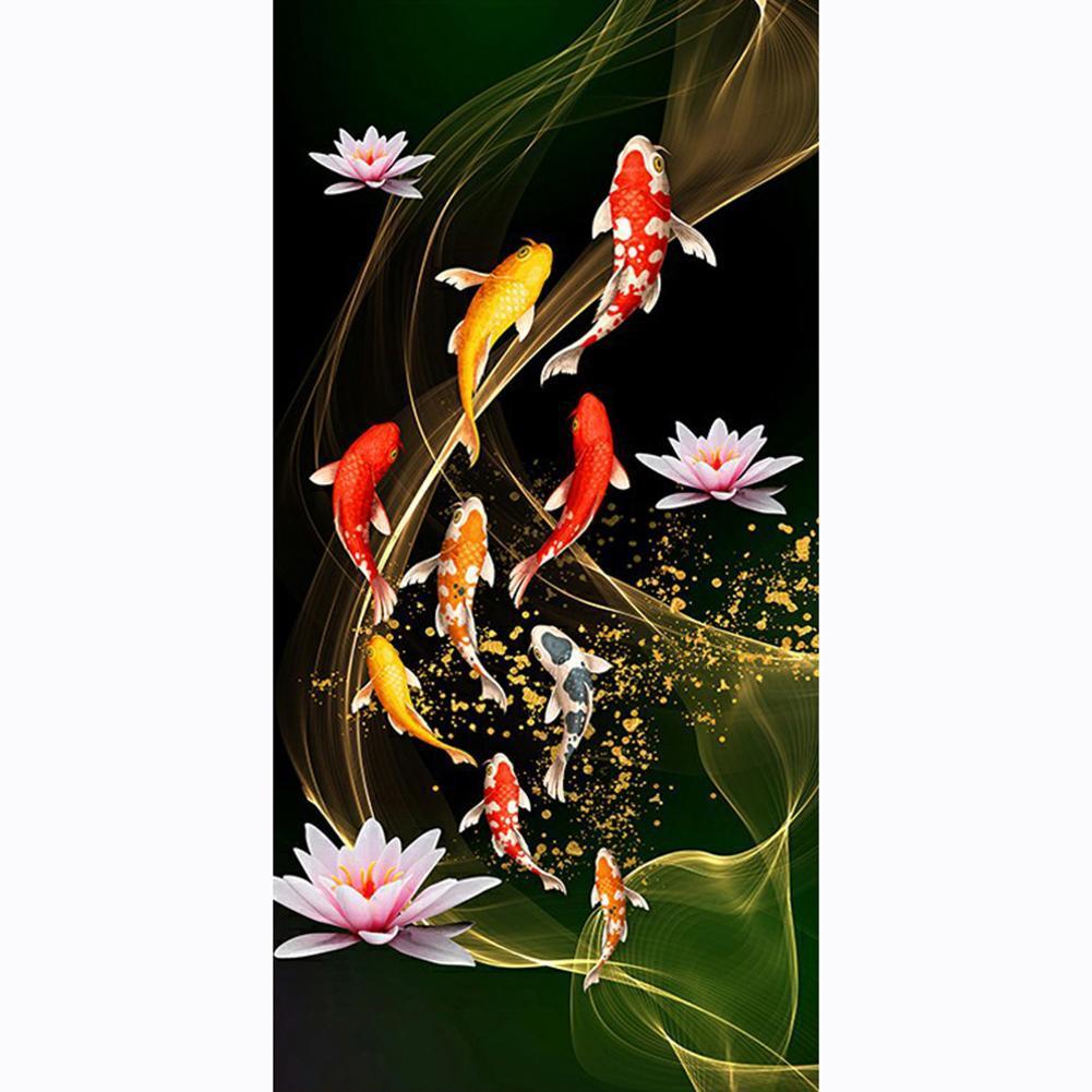45x85cm koi lotus de poisson - diamant rond complet - 45x85cm