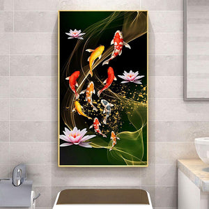45x85cm koi lotus de poisson - diamant rond complet - 45x85cm