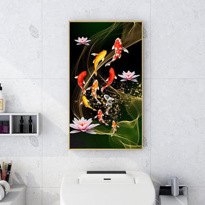 45x85cm koi lotus de poisson - diamant rond complet - 45x85cm