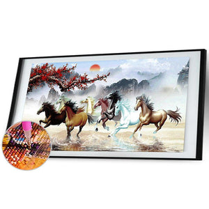 100x50cm neuf chevaux de course - diamant rond complet - 100x50cm