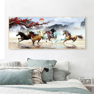 100x50cm neuf chevaux de course - diamant rond complet - 100x50cm