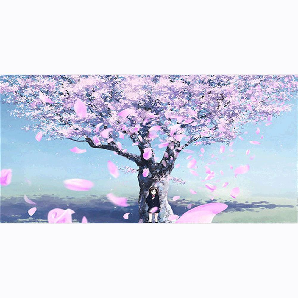 Cerisiers en fleurs - diamant rond complet - 85x45cm