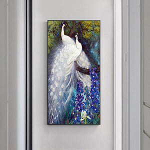 Peafowl blanc - diamant rond complet - 45x85cm
