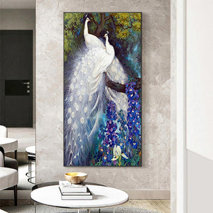 Peafowl blanc - diamant rond complet - 45x85cm