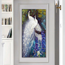 Charger l&#39;image dans la galerie, Peafowl blanc - diamant rond complet - 45x85cm

