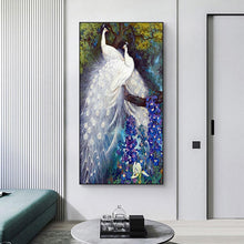 Charger l&#39;image dans la galerie, Peafowl blanc - diamant rond complet - 45x85cm
