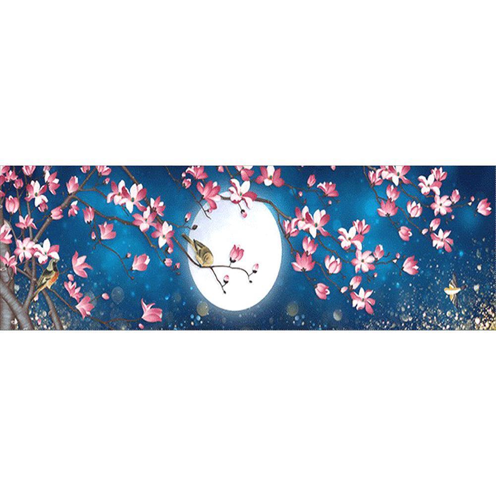 Oiseaux près de la lune - diamant plein rond - 80x30cm