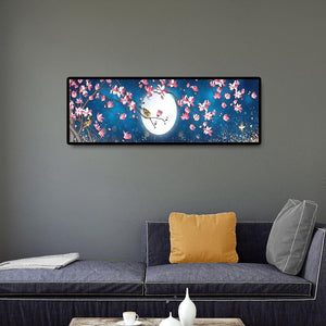 Oiseaux près de la lune - diamant plein rond - 80x30cm