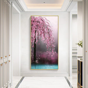 45x85cm arbre à fleurs roses - diamant rond complet - 45x85cm