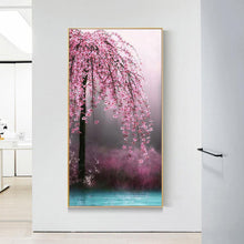 Charger l&#39;image dans la galerie, 45x85cm arbre à fleurs roses - diamant rond complet - 45x85cm
