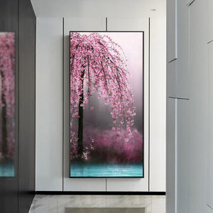 45x85cm arbre à fleurs roses - diamant rond complet - 45x85cm