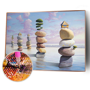 Pilier en pierre - diamant rond complet - 40x30cm