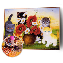 Charger l&#39;image dans la galerie, Fleurs chat - diamant rond complet - 40x30cm
