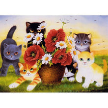 Charger l&#39;image dans la galerie, Fleurs chat - diamant rond complet - 40x30cm
