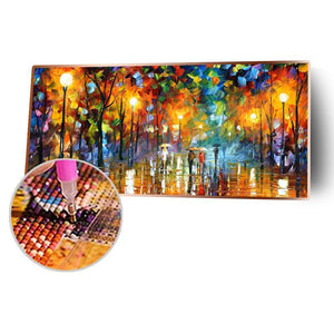 Vue de nuit de rue - diamant rond complet - 80x40cm