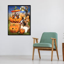 Charger l&#39;image dans la galerie, Chien de chat d’Halloween - diamant rond complet - 30x40cm
