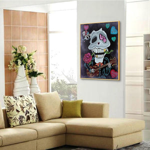 Crâne - diamant rond complet - 30x40cm