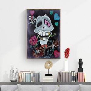 Crâne - diamant rond complet - 30x40cm