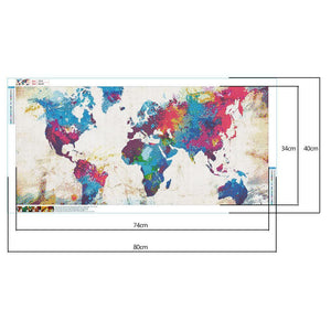 Carte du monde - diamant rond complet - 80x40cm