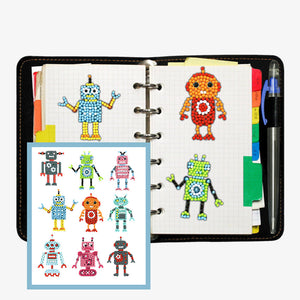 9pcs-Hyperactive Robot-Diamond Painting Autocollants